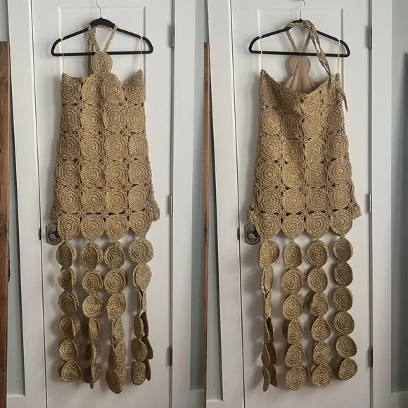 Simon Miller Beep Beep Lurex Crochet Cutout Maxi Dress Star Gold NEW with tags - Picture 3 of 8